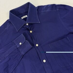 Kiton Napoli Luxury Cotton Shirt Mens Large Purple Long Sleeve Made in Italy